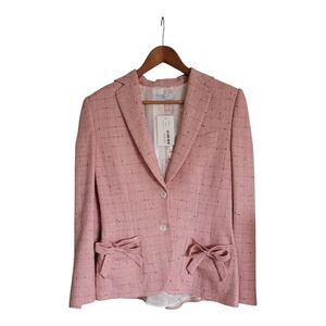 Hadleigh's Barbara Light Pink Tweed Blazer  Size 8 Luxurious Bow Back MSRP $3995